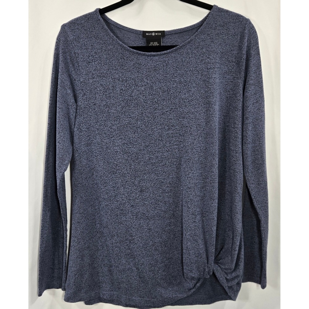Max & Mia Womens Blue Long Sleeve Knit Top Knot Front Size S Casual‎